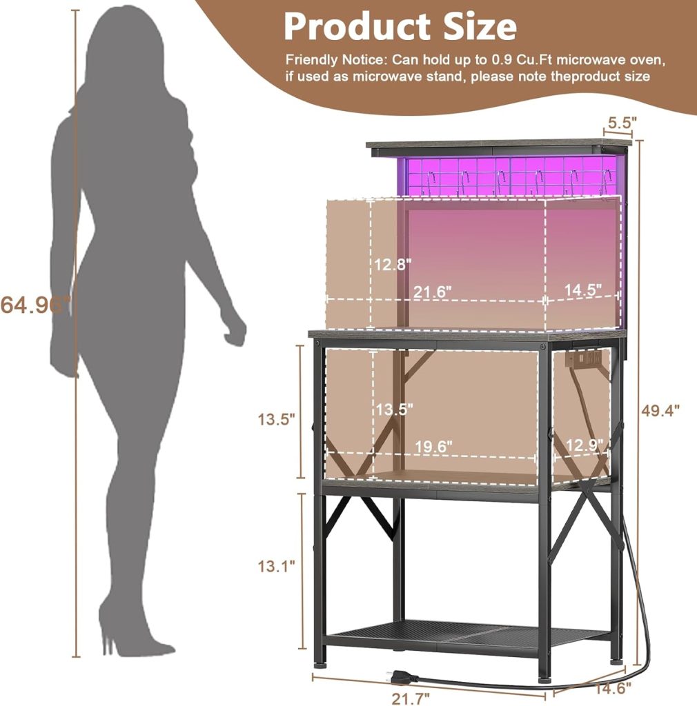 Bakers Rack with Power Outlet and LED Light detail