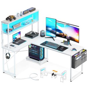 L Shaped Desk Gaming Desk with LED Light & Power Outlet