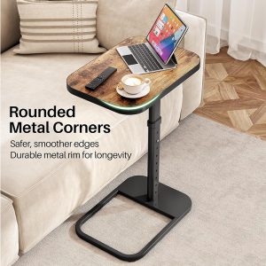 TV Tray Table, Adjustable Height & Flip-Top & Rounded Metal Corners