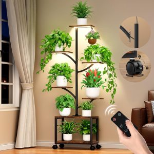 Plant Stand Indoor with Grow Lights & Wheels