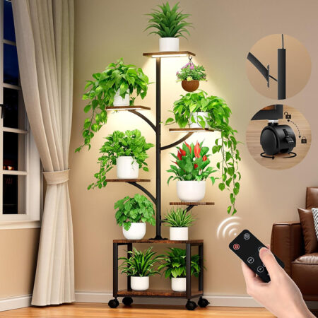 Plant Stand Indoor with Grow Lights & Wheels