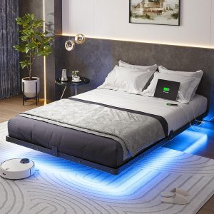 Full Size Modern Floating Bed Frame with Smart LED Lights