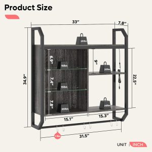 Gaming Floating Shelves, 34″ LED Wall Mounted Shelf