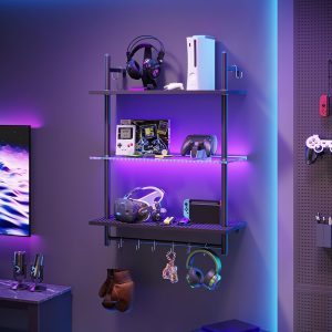 Gaming Floating Shelves, 24 inch LED Wall Mounted Shelves