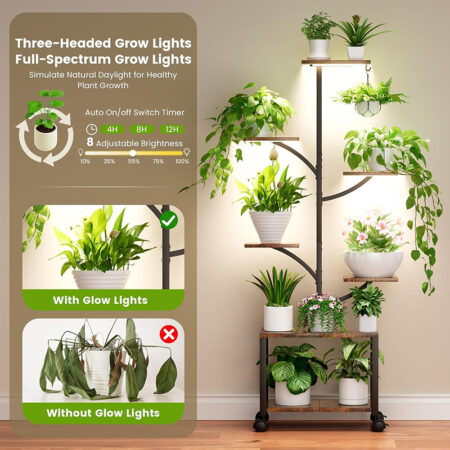 Plant Stand Indoor with Grow Lights & Wheels