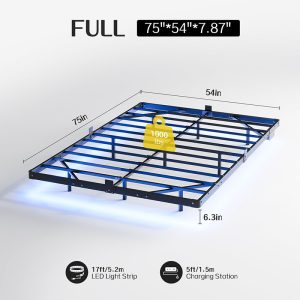 Full Size Modern Floating Bed Frame with Smart LED Lights