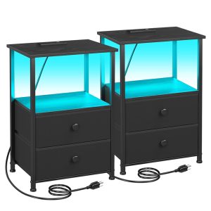 LED Nightstand with Charging Station