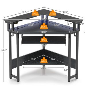 Corner Desk,44.5″ W x 34.5″ H Small Computer Desk with Power Outlets