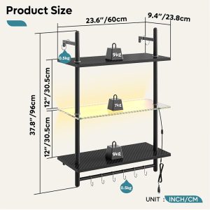Gaming Floating Shelves, 24 inch LED Wall Mounted Shelves