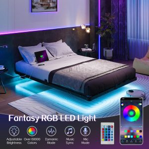 Full Size Modern Floating Bed Frame with Smart LED Lights