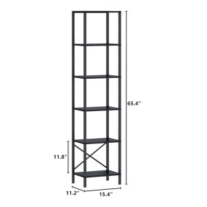 6-Tier Bookshelf, Tall Narrow Bookcase with LED Lights
