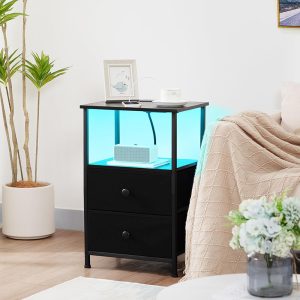 LED Nightstand with Charging Station