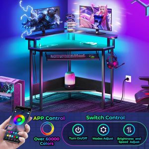 Corner Desk,44.5″ W x 34.5″ H Small Computer Desk with Power Outlets