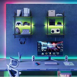 Gaming Floating Shelves, 24 inch LED Wall Mounted Shelves