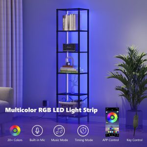 6-Tier Bookshelf, Tall Narrow Bookcase with LED Lights