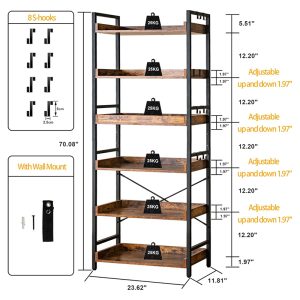 Adjustable 6 Tier Open Bookcase