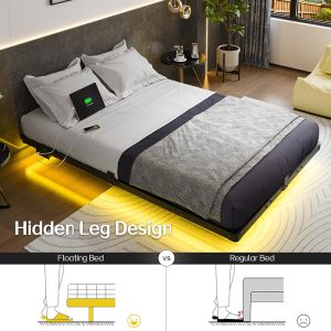 Full Size Modern Floating Bed Frame with Smart LED Lights