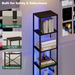 6-Tier Bookshelf, Tall Narrow Bookcase with LED Lights