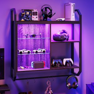 Gaming Floating Shelves, 34″ LED Wall Mounted Shelf