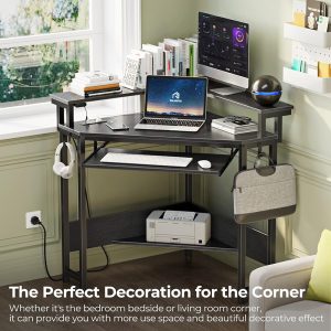 Corner Desk,44.5″ W x 34.5″ H Small Computer Desk with Power Outlets