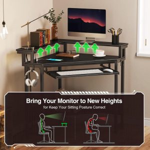 Corner Desk,44.5″ W x 34.5″ H Small Computer Desk with Power Outlets
