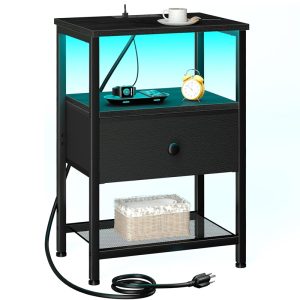 Night Stand, LED Nightstand with Charging Station
