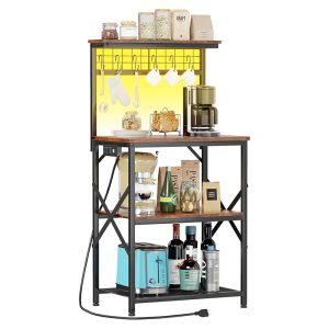 Bakers Rack with Power Outlet and LED Light
