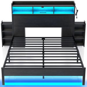 Bed Frame Full Size with Bookcase Storage Headboard