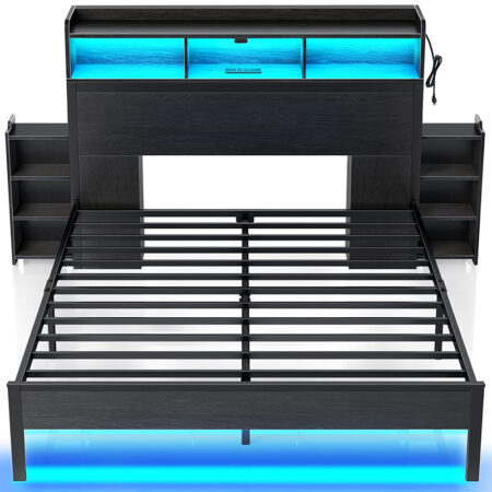 Bed Frame Full Size with Bookcase Storage Headboard