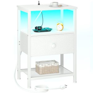 Night Stand, LED Nightstand with Charging Station