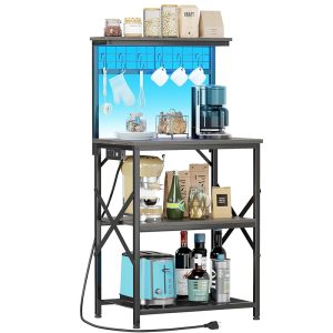 Bakers Rack with Power Outlet and LED Light