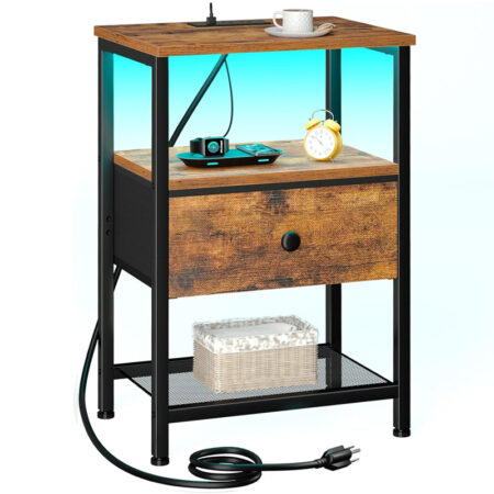 Night Stand, LED Nightstand with Charging Station