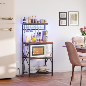 Bakers Rack with Power Outlet and LED Light