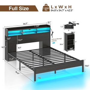 Bed Frame Full Size with Bookcase Storage Headboard