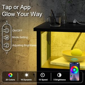 Night Stand, LED Nightstand with Charging Station