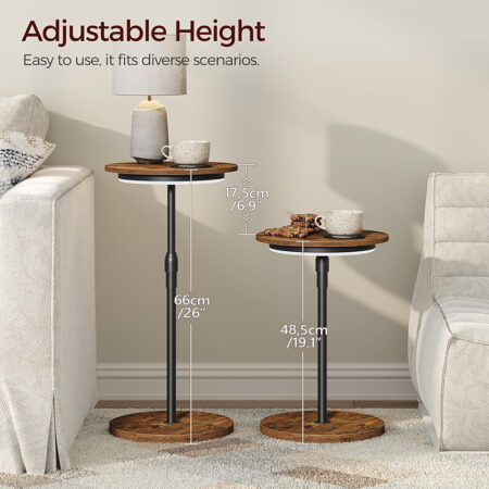 Small Round Side Table, Adjustable Height Drink Table