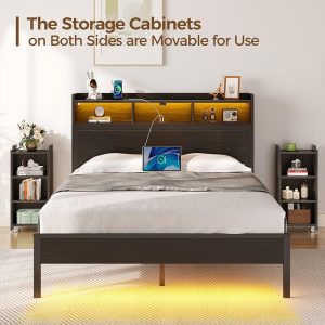 Bed Frame Full Size with Bookcase Storage Headboard