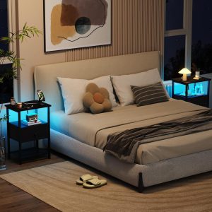 Night Stand, LED Nightstand with Charging Station