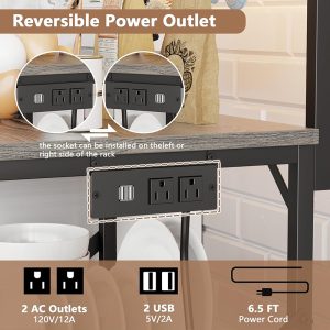 Bakers Rack with Power Outlet and LED Light
