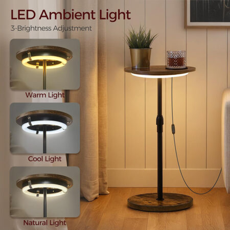 Small Round Side Table, Adjustable Height Drink Table