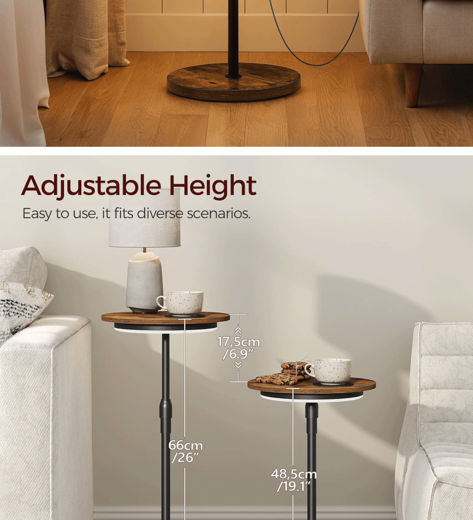 Small Round Side Table, Adjustable Height Drink Table detail