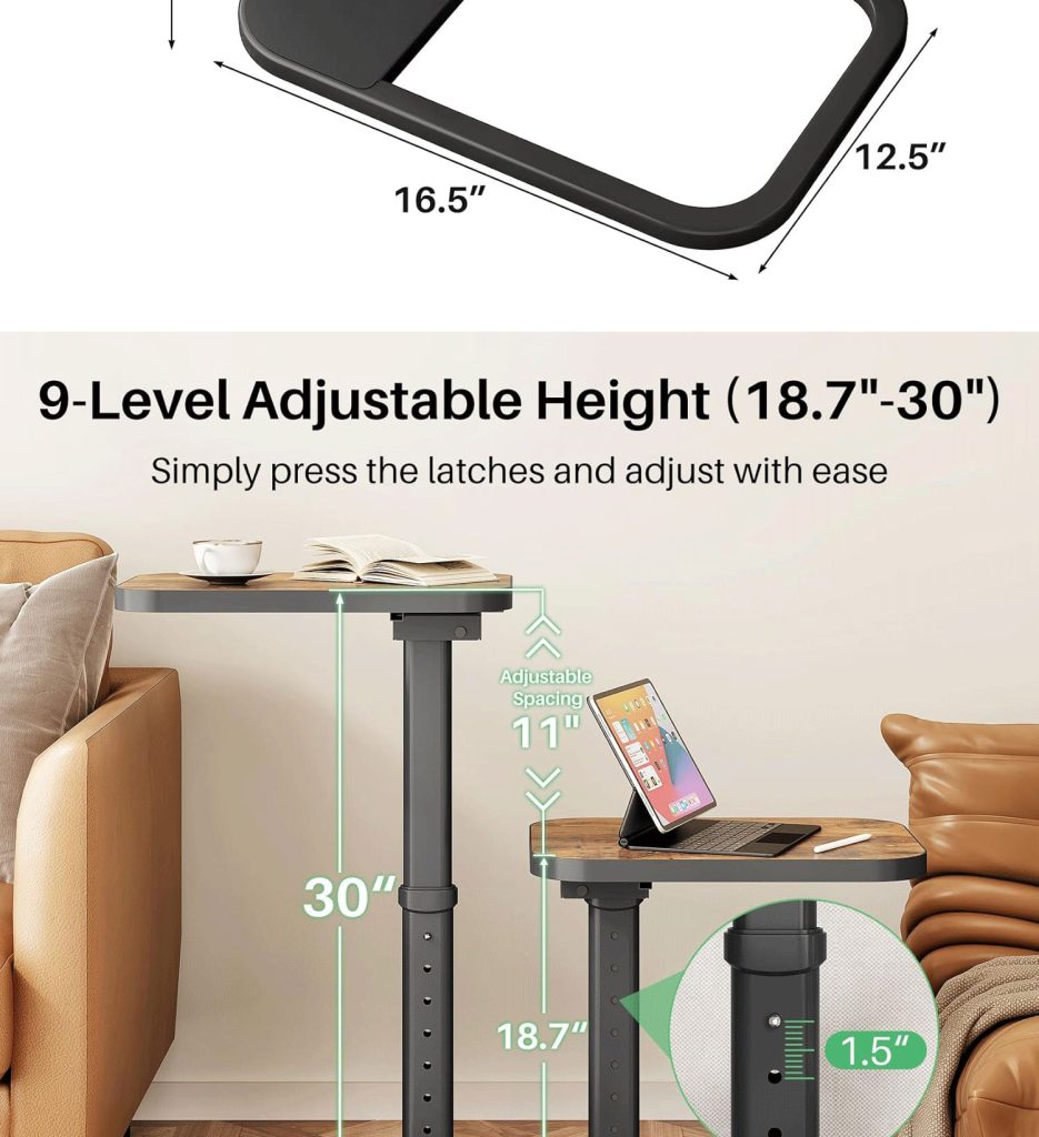 TV Tray Table, Adjustable Height & Flip-Top & Rounded Metal Corners detail