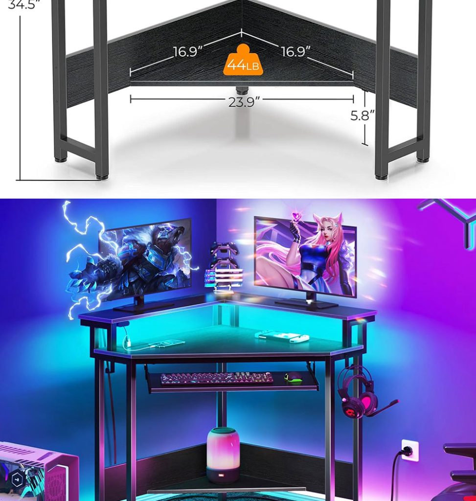 Corner Desk,44.5″ W x 34.5″ H Small Computer Desk with Power Outlets detail