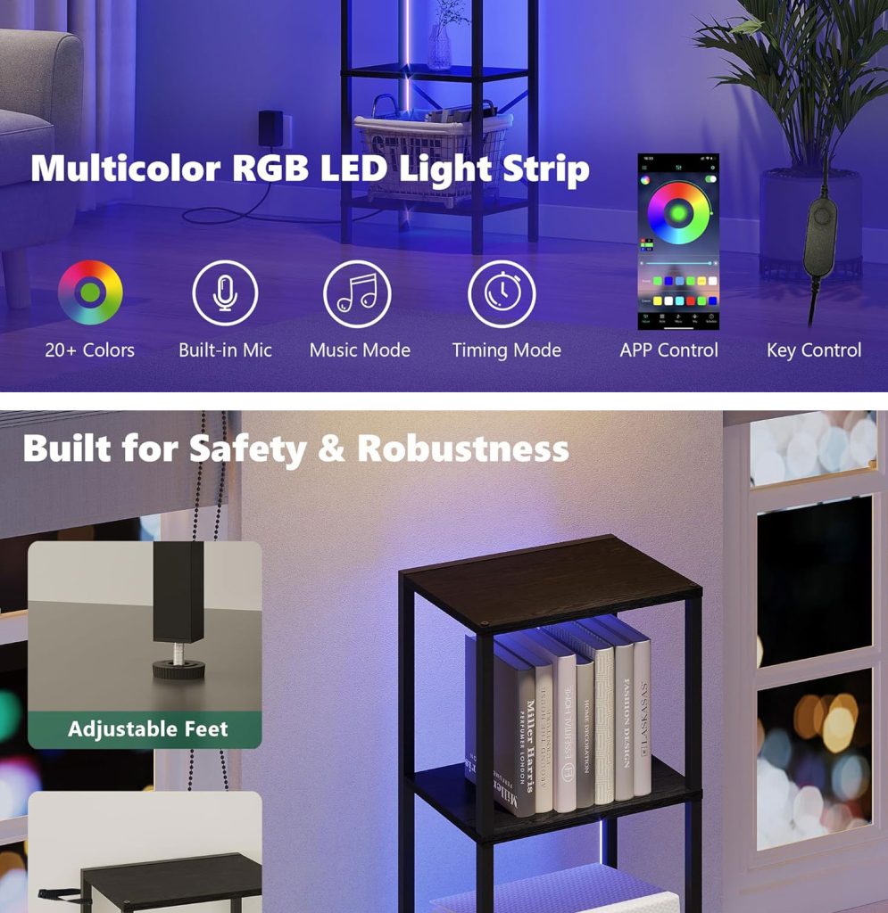 6-Tier Bookshelf, Tall Narrow Bookcase with LED Lights detail
