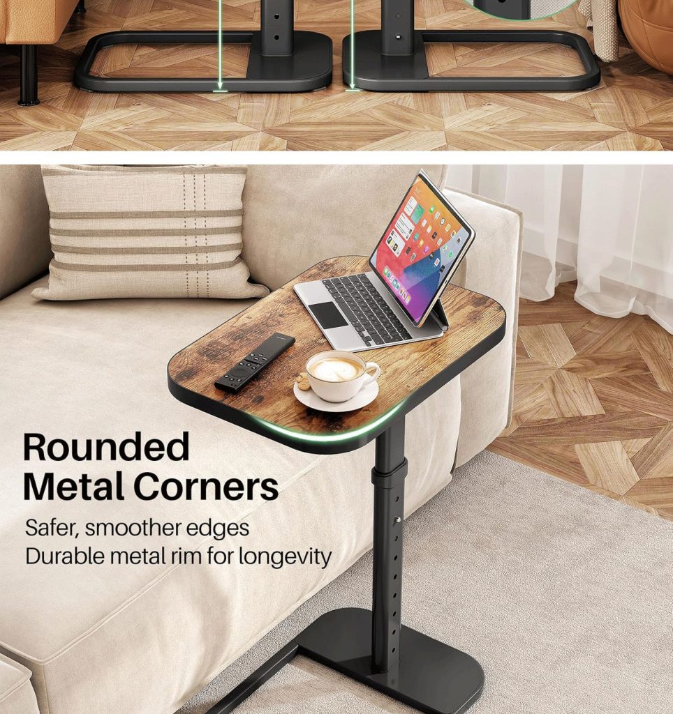 TV Tray Table, Adjustable Height & Flip-Top & Rounded Metal Corners detail