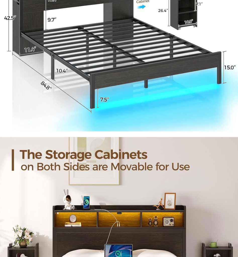 Bed Frame Full Size with Bookcase Storage Headboard detail