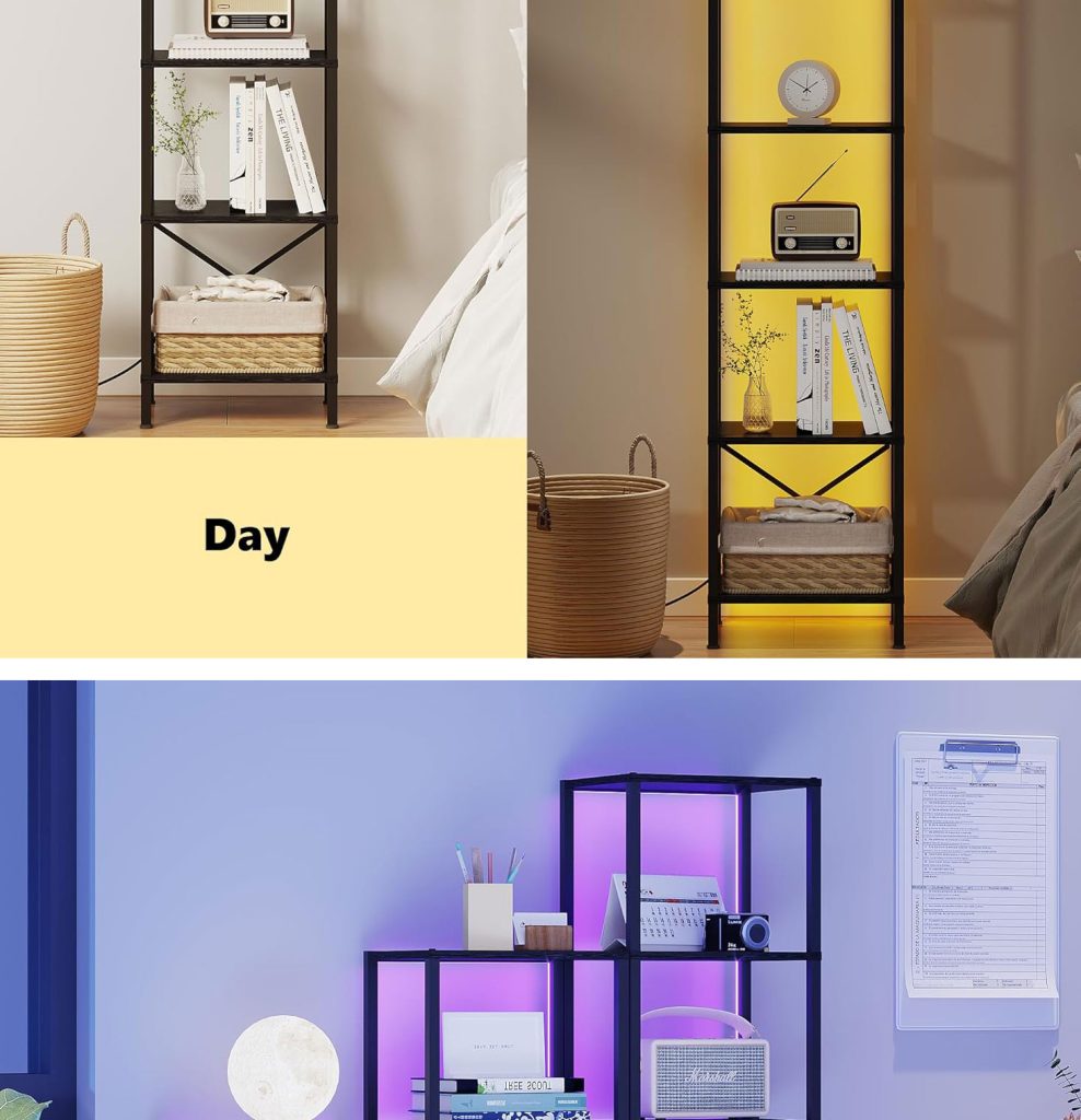 6-Tier Bookshelf, Tall Narrow Bookcase with LED Lights detail