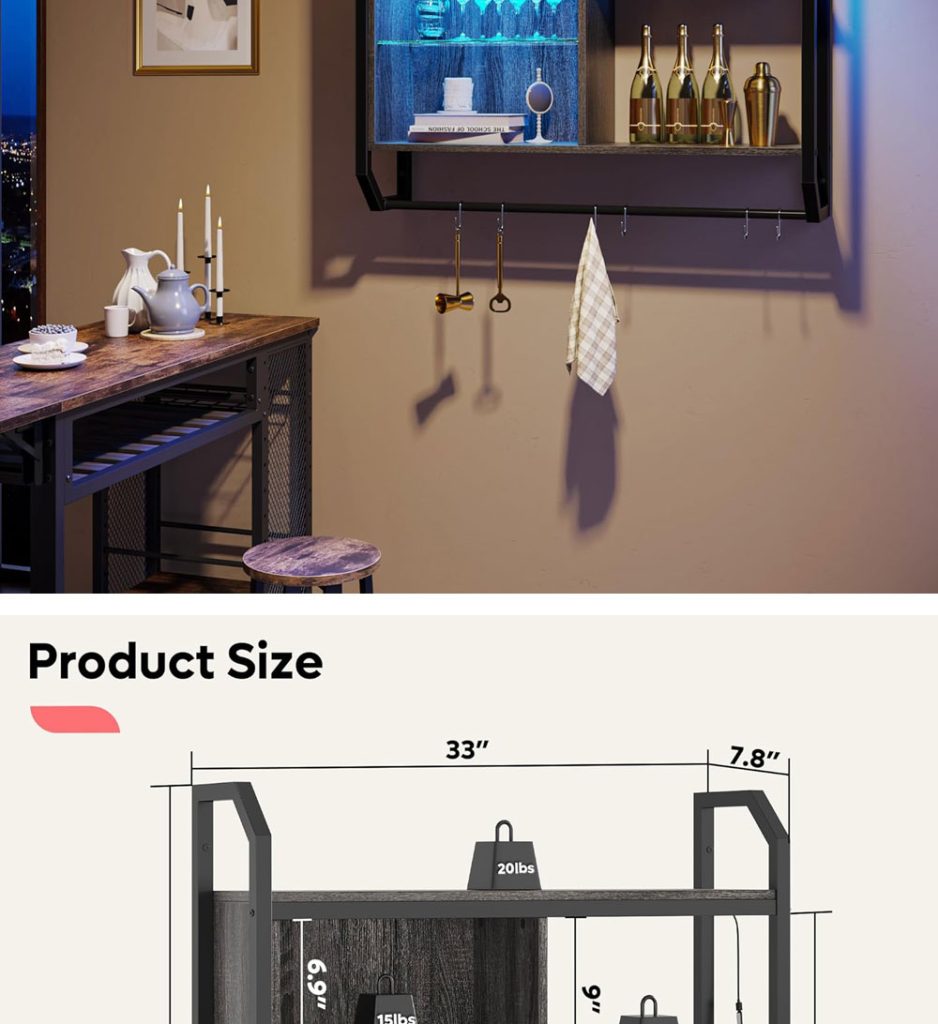 Gaming Floating Shelves, 34″ LED Wall Mounted Shelf detail
