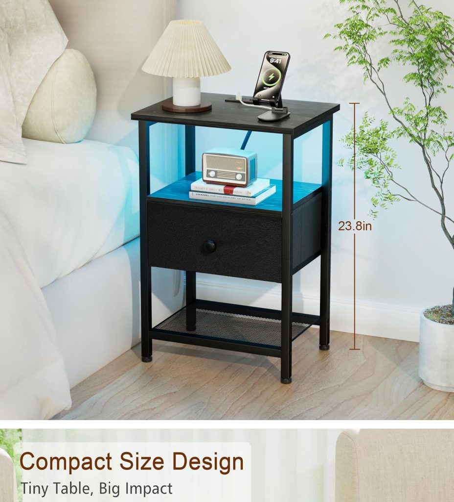 Night Stand, LED Nightstand with Charging Station detail
