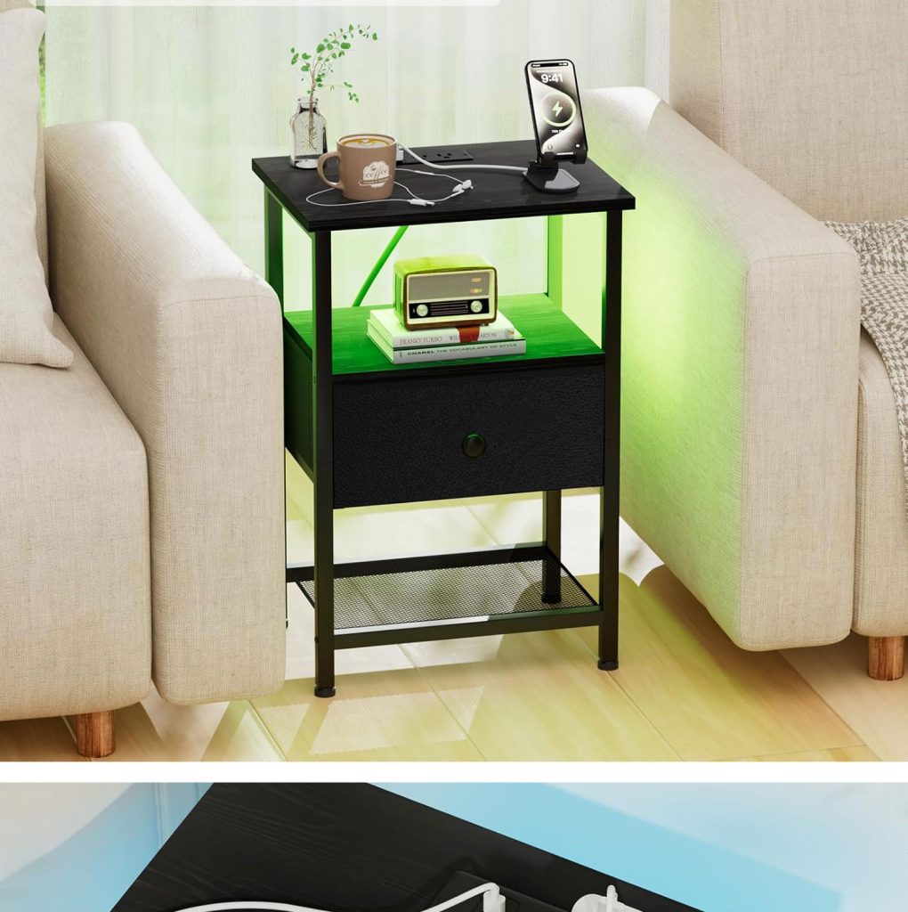 Night Stand, LED Nightstand with Charging Station detail